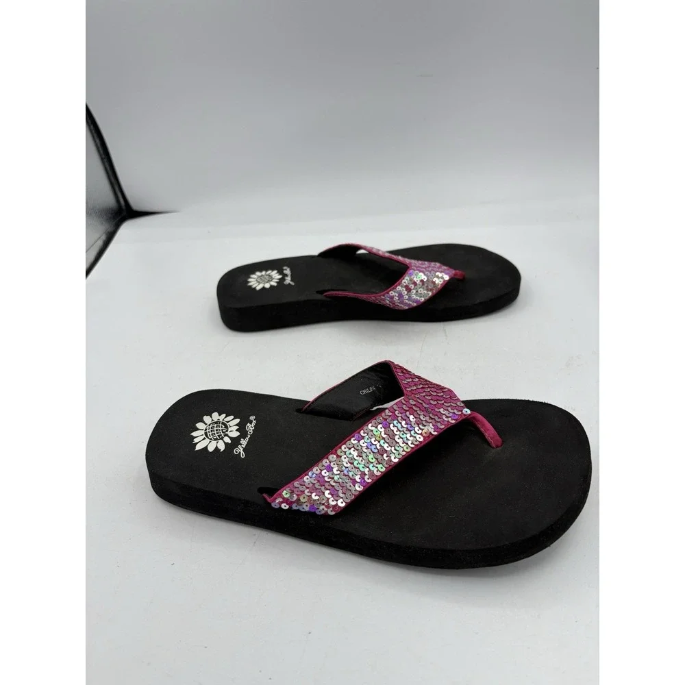Yellow‎ Box Sandals Womens Size 7.5 Chiles Sequin Pink Bla Thong Slide Flip Flop